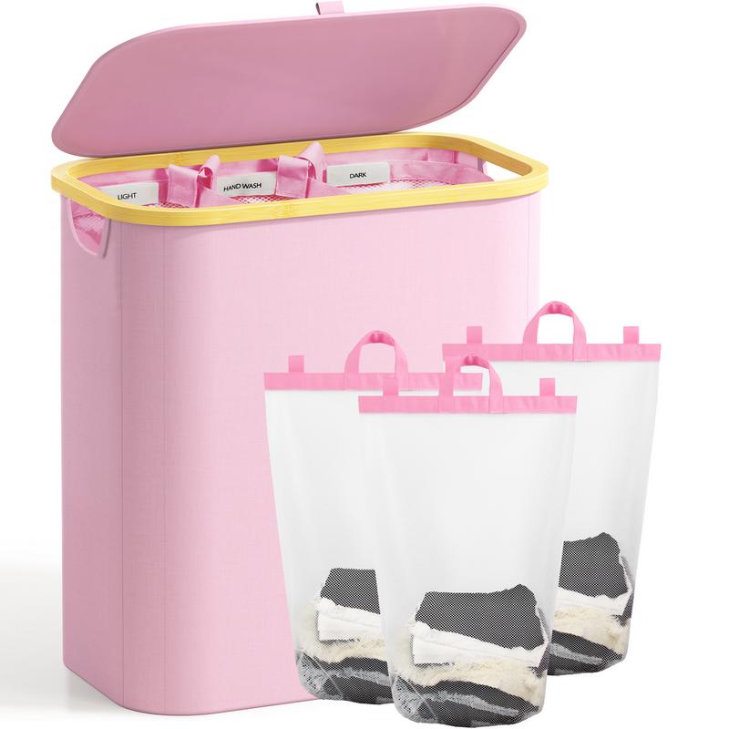 Laundry Basket with Lid, 160LExtra Large Laundry Hamper 3 Section DirtyClothes Hampers