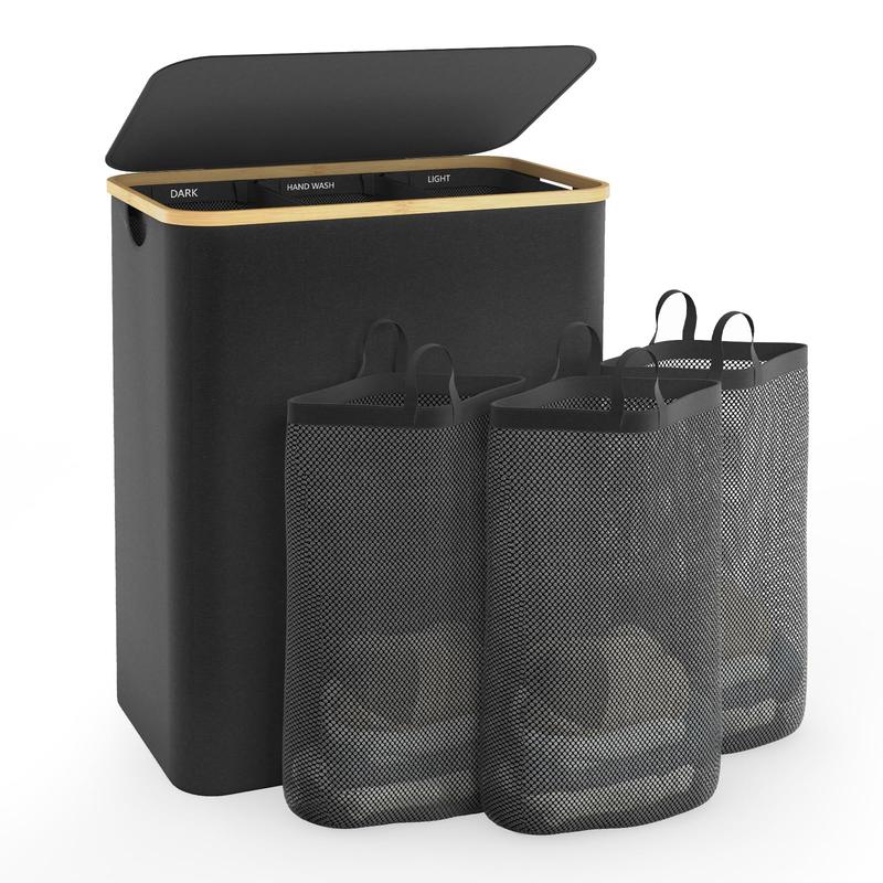 Laundry Basket with Lid, 160LExtra Large Laundry Hamper 3 Section DirtyClothes Hampers