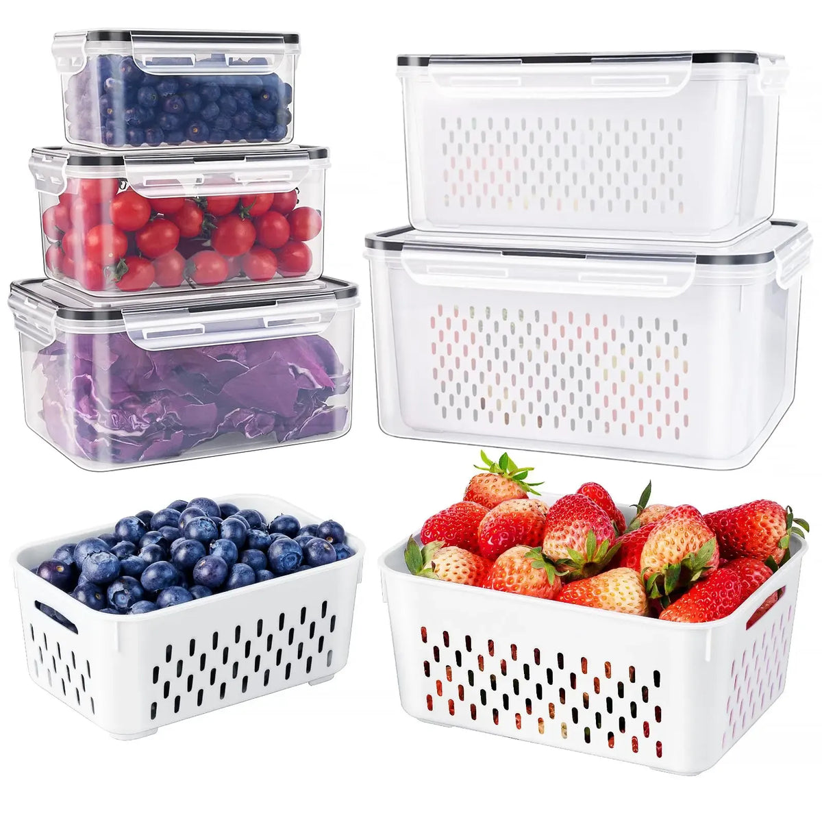 3/5 Pack Stackable Fridge Organizers with Removable Colander