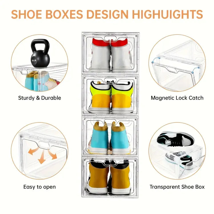 Stackable Plastic Shoe Boxes withMagnetic Doors