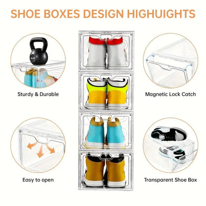 Stackable Plastic Shoe Boxes withMagnetic Doors