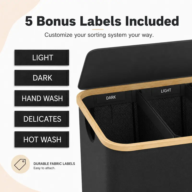 Laundry Basket with Lid, 160LExtra Large Laundry Hamper 3 Section DirtyClothes Hampers