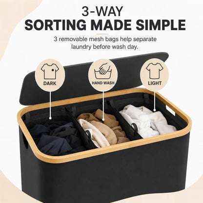 Laundry Basket with Lid, 160LExtra Large Laundry Hamper 3 Section DirtyClothes Hampers