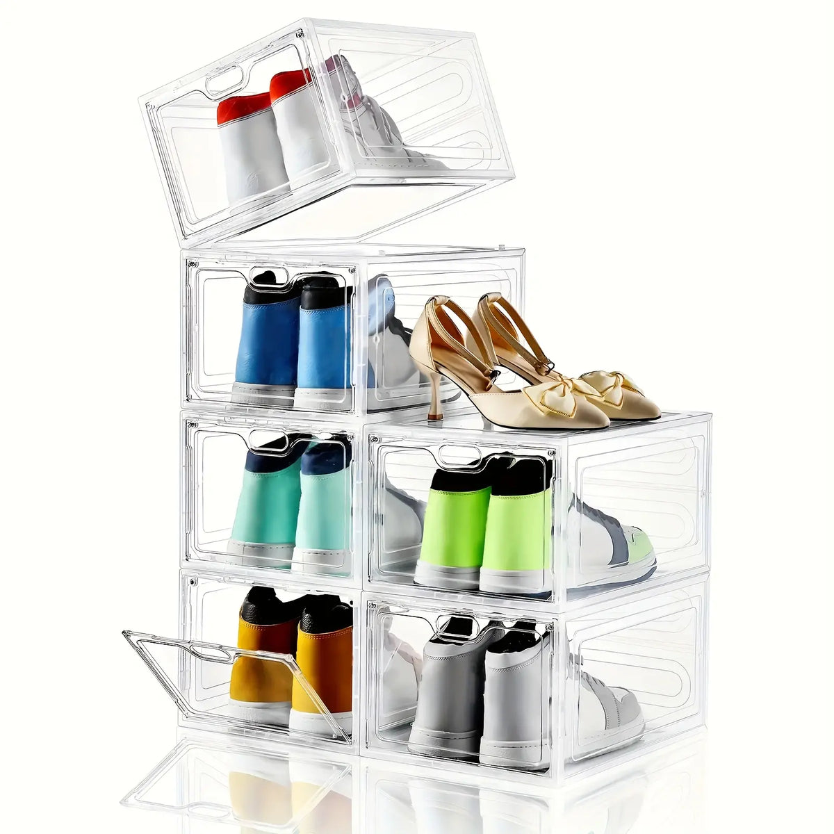Stackable Plastic Shoe Boxes withMagnetic Doors