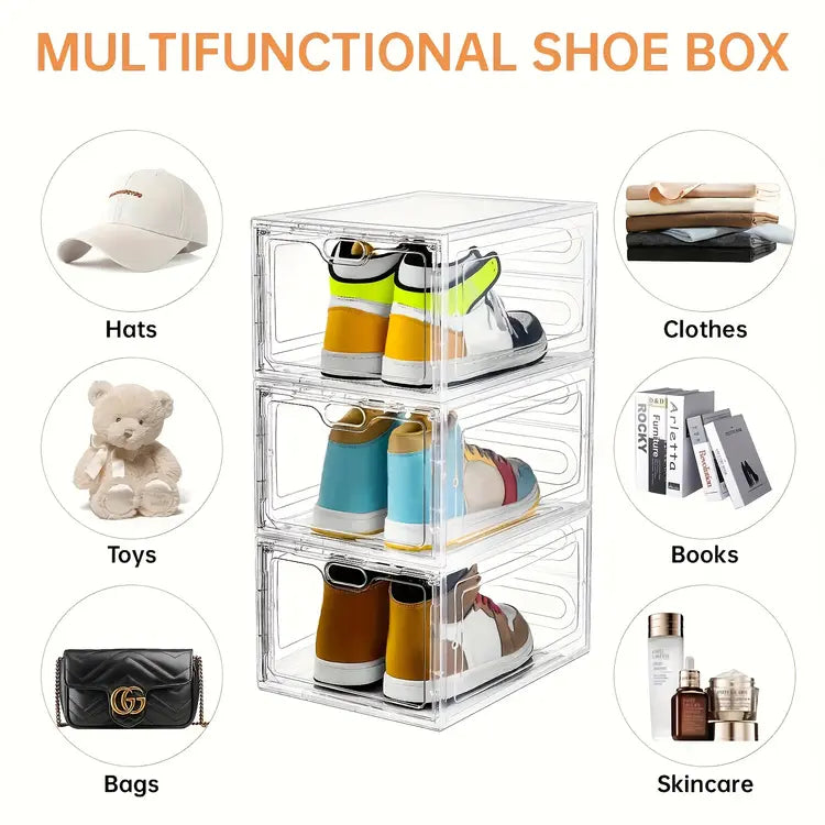 Stackable Plastic Shoe Boxes withMagnetic Doors
