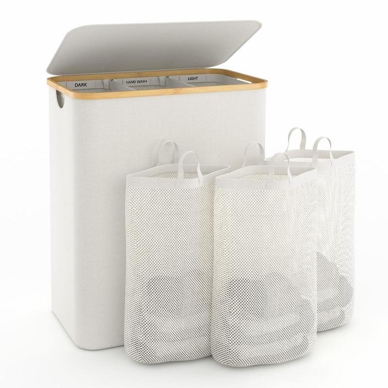 Laundry Basket with Lid, 160LExtra Large Laundry Hamper 3 Section DirtyClothes Hampers