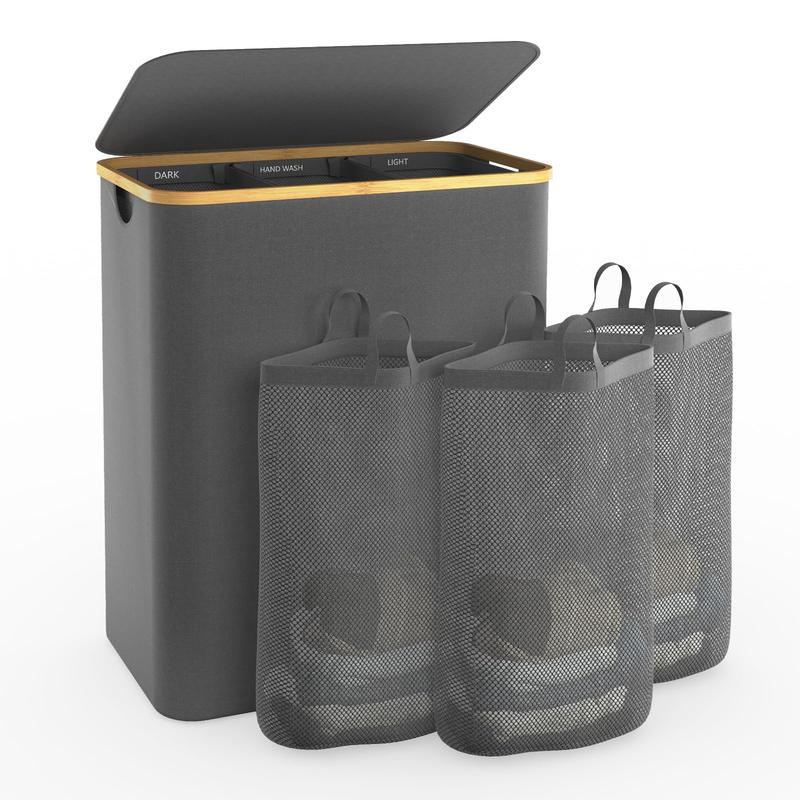 Laundry Basket with Lid, 160LExtra Large Laundry Hamper 3 Section DirtyClothes Hampers