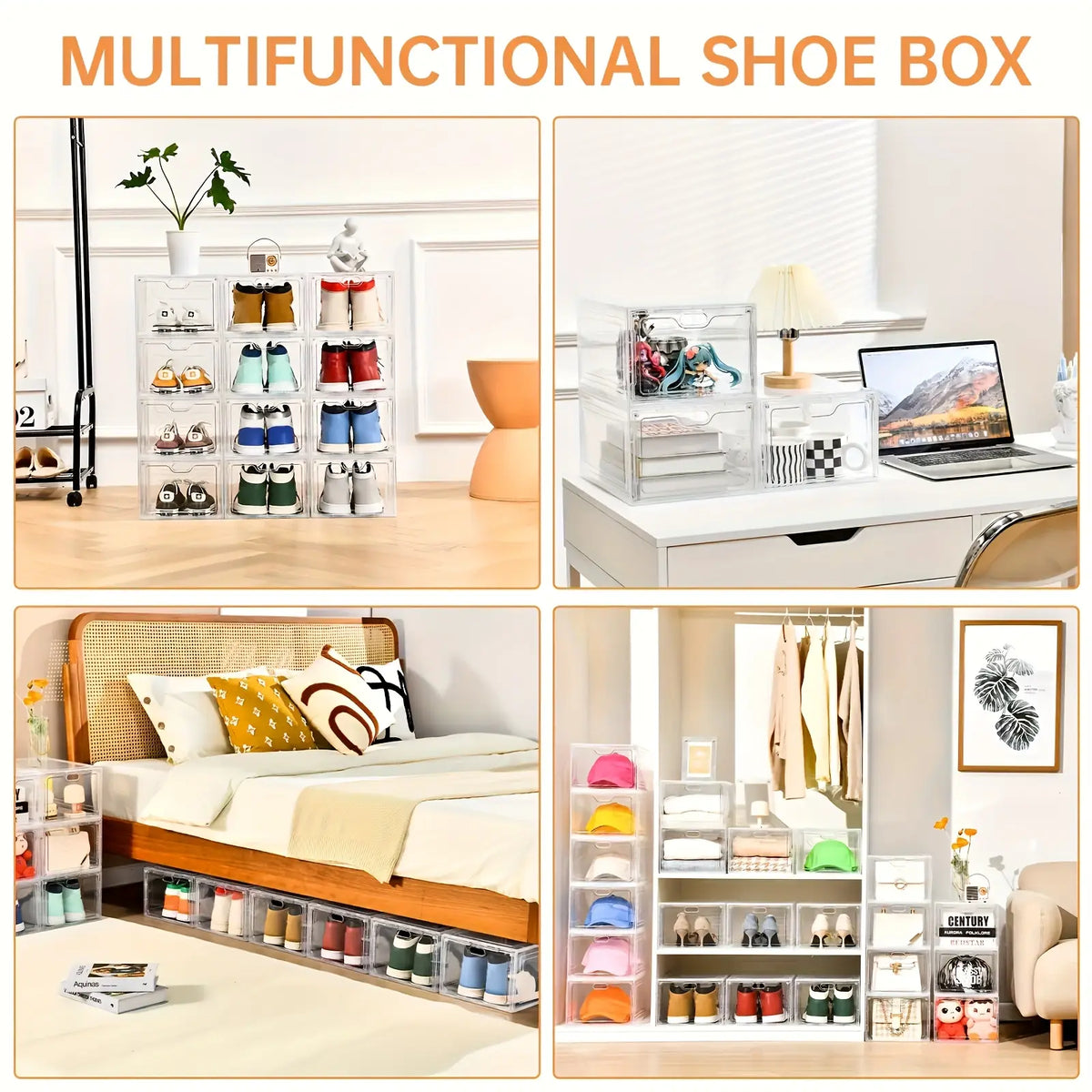 Stackable Plastic Shoe Boxes withMagnetic Doors