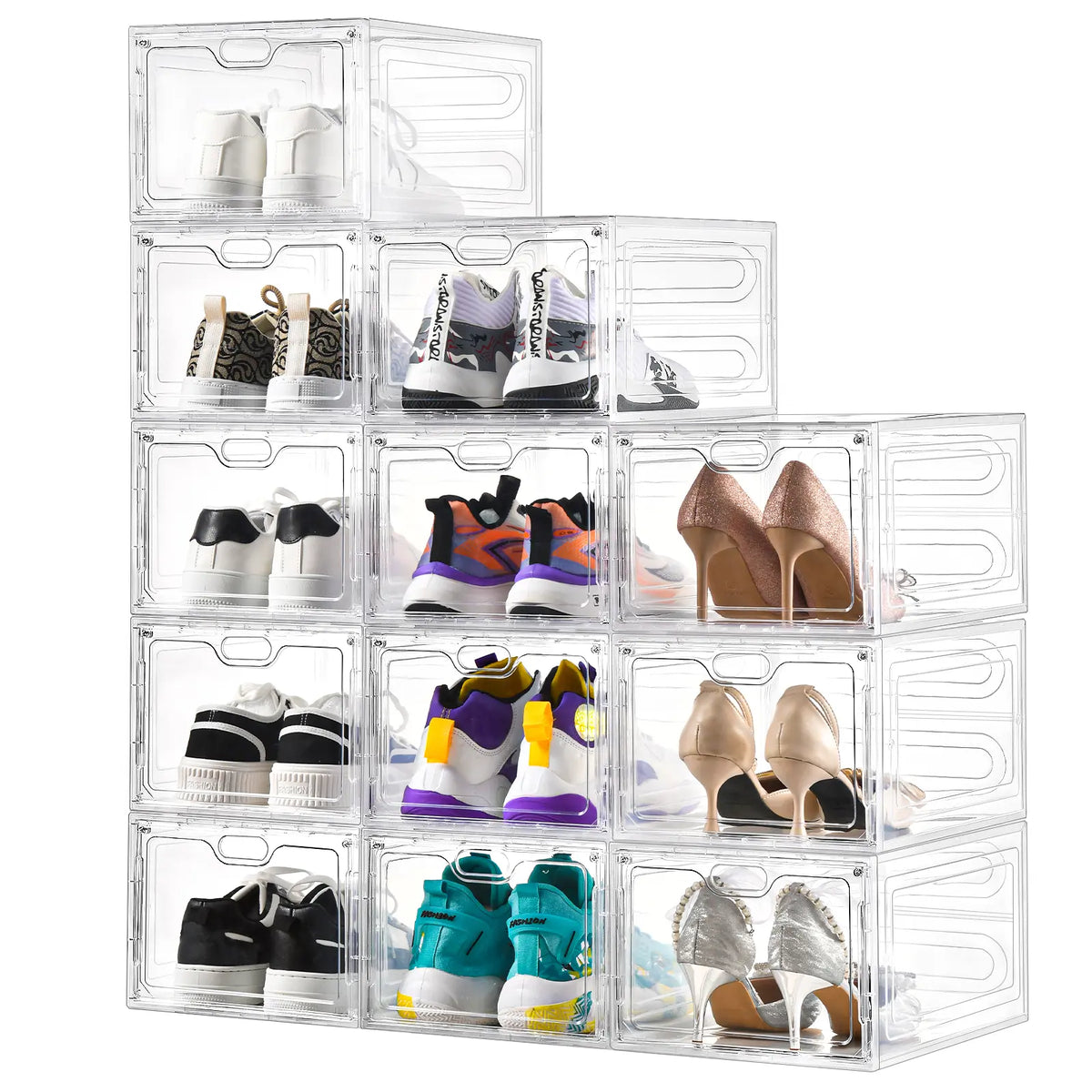 Stackable Plastic Shoe Boxes withMagnetic Doors
